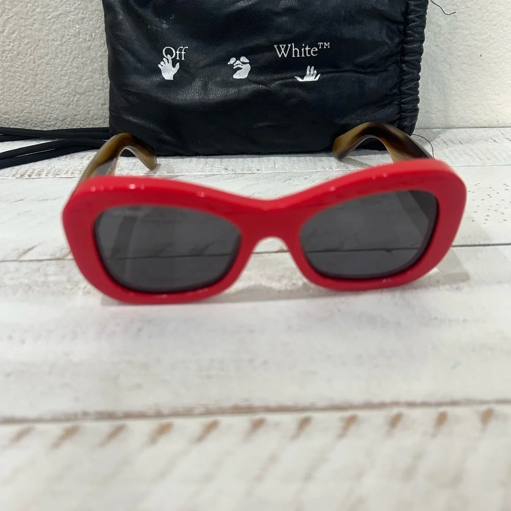 Off-White Red Frame Sunglasses with Dark Lenses